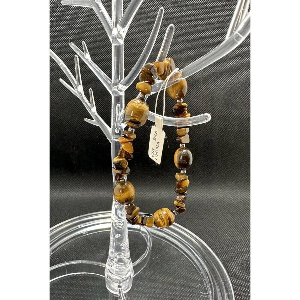 Beautiful Tiger Eye Stretch Bracelet Sterling Spacer Beads Fits Sm To Med Wrist